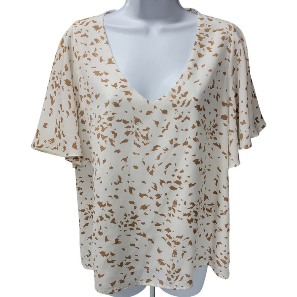 KLD Signature Women's Large White gold Top short Sleeves loose work business